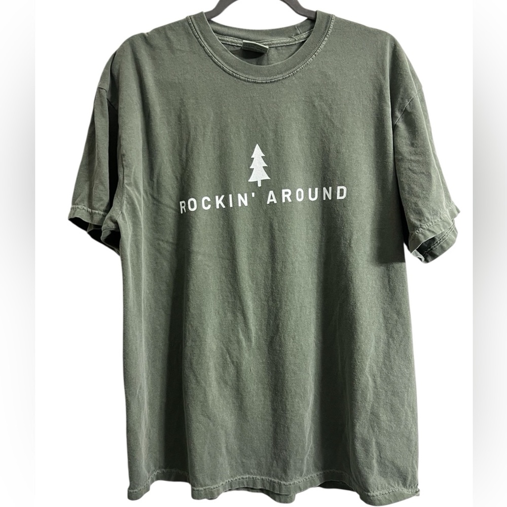 Rockin’ Around the Christmas Tree Short Sleeve Olive Green Graphic Tee